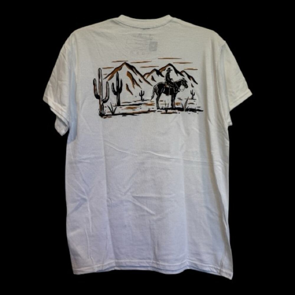 Threadless White Short Sleeve Graphic Tee with Cowboy Desert Design NWOT Medium
